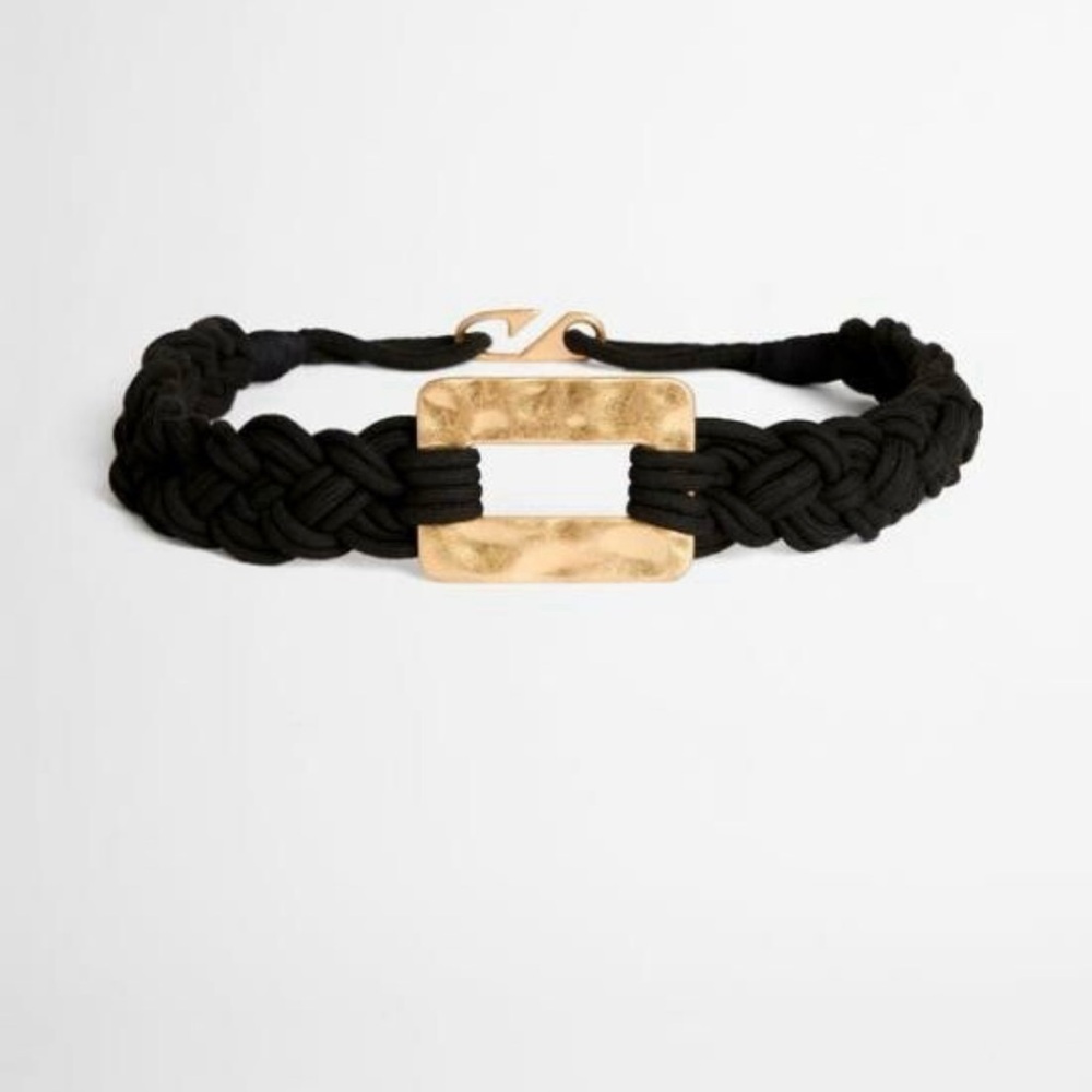 Zara Black Braided Belt with Gold Buckle